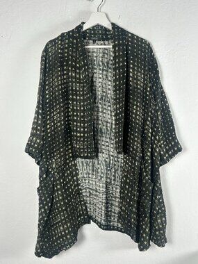 Dressori Womens Open Front Kimono Jacket Large Green Silk Blend Lightweight